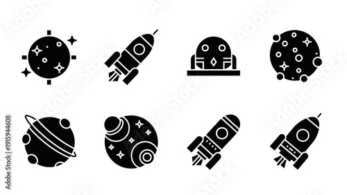 Space Icons: Rockets, Planets, and Spaceships - Vector Graphics