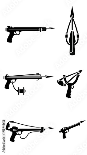 Speargun Collection: Underwater Hunting and Fishing Equipment Icons
