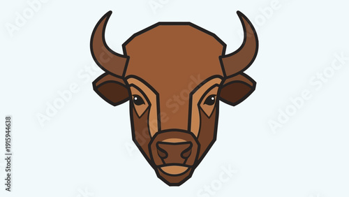 Stylized Bison Head Icon, Geometric American Buffalo Vector Art