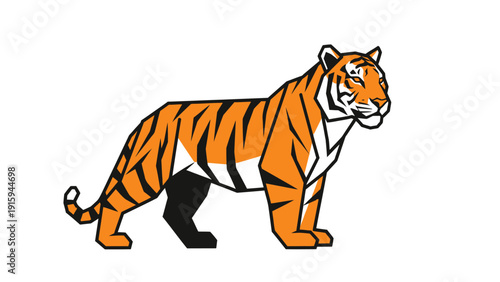 Stylized Tiger Illustration, Orange and Black Stripes, White Background, Vector Art
