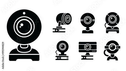 Webcam Icons Set: Diverse Collection of Digital Camera Devices for Technology and Communication