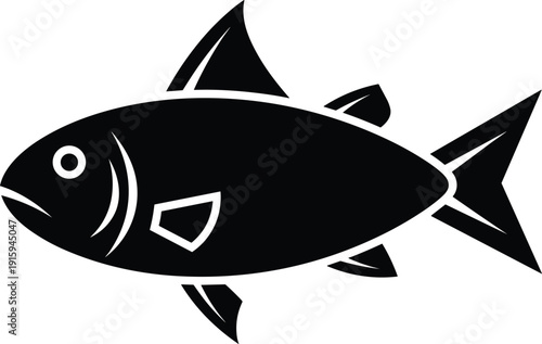 Black vector silhouette of a tuna fish for seafood restaurant branding marine life ocean conservation aquatic fishing industry sports and fresh market food design