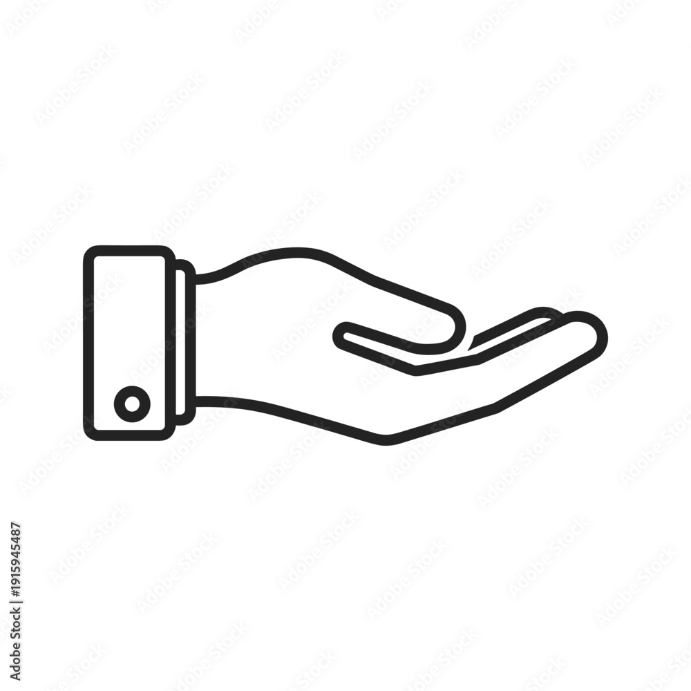 Fototapeta premium Hand with open palm, simple line art illustration