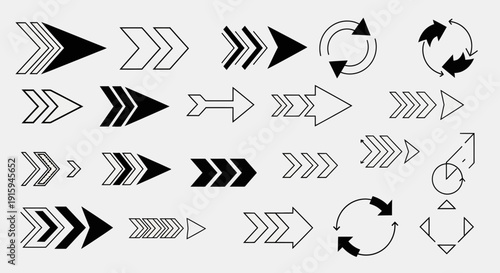 Collection of Diverse Arrow Icons and Symbols on a Light Background