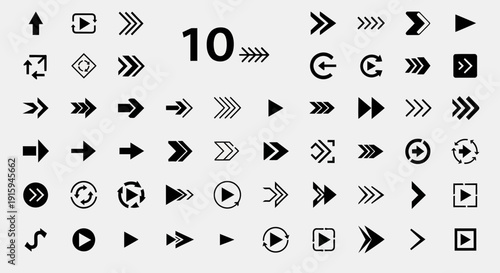 Collection of Diverse Arrow Icons and Symbols on a Light Background