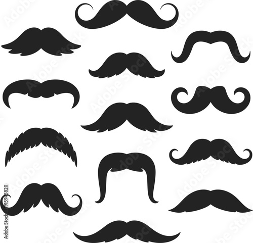 Collection of various black mustache silhouettes on a white background moustaches facial hair