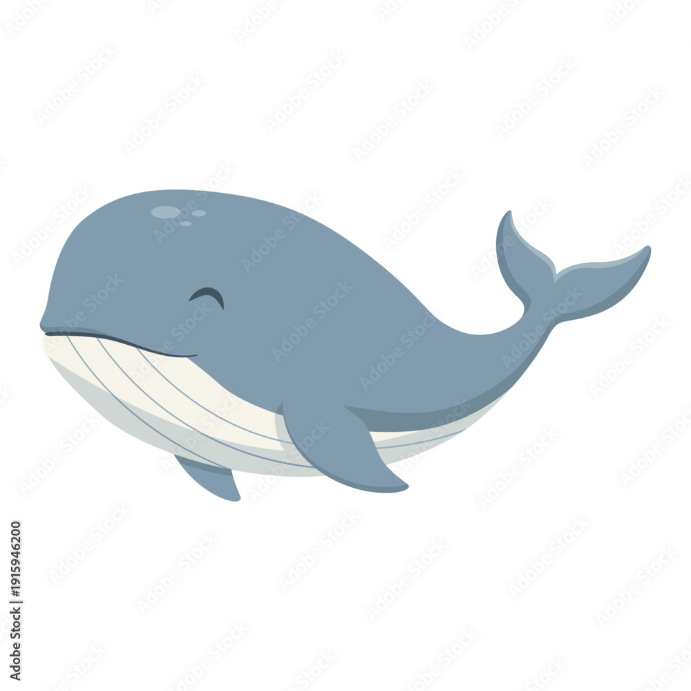 Fototapeta premium Cartoon Blue Whale Flat Illustration