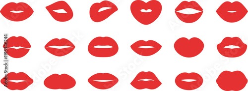 Red Lips Silhouettes In Various Shapes And Expressions illustration untitled
