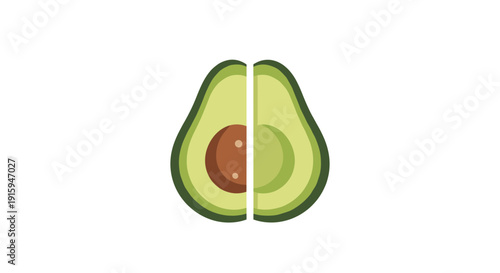 Avocado split in half with pit, healthy fruit illustration.