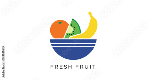 Fresh Fruit Bowl Logo Design with Orange Kiwi and Banana.