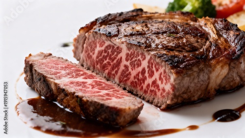 Wallpaper Mural 白背景の高級和牛ステーキファインダイニング盛り付け Torontodigital.ca