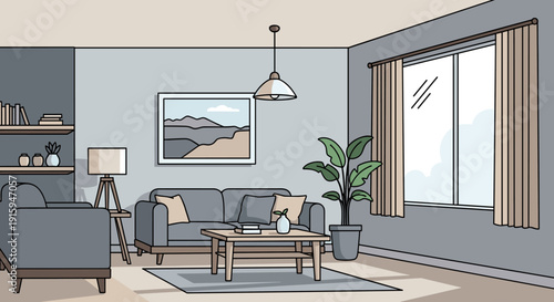 Cozy living room interior with comfortable sofa and stylish decor.