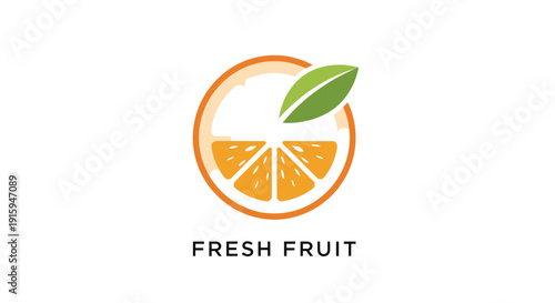 Fresh Fruit Logo Design with Orange Slice and Green Leaf.