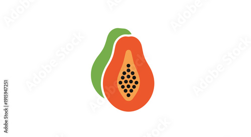 Vibrant Papaya Fruit Illustration with Sliced Half and Seeds.
