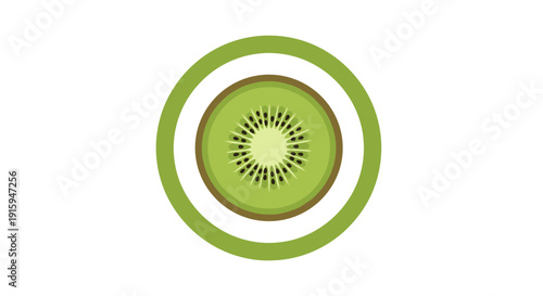 Vibrant green kiwi fruit slice with a distinctive circular pattern.