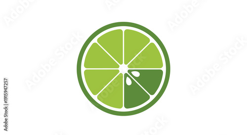 Vibrant Green Lime Slice with Juicy Droplets on White Background.