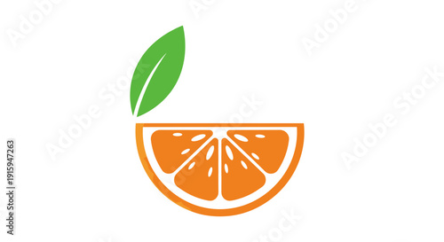 Vibrant orange fruit slice with green leaf on a clean white background.