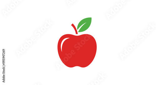 Vibrant Red Apple with Green Leaf Minimalist Illustration.