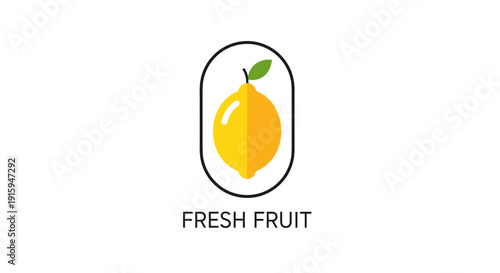 Vibrant yellow lemon with green leaf in a minimalist frame.