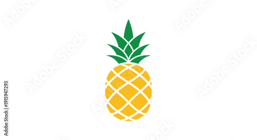 Vibrant Yellow Pineapple with Green Leaves on White Background.