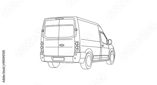 Line drawing of a modern cargo van viewed from the rear.