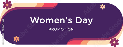 Women's Day Promotion Banner with Retro Waves and Purple Floral Background