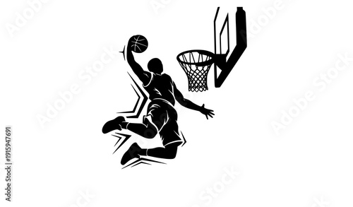 Minimal Flat Style Basketball Slam Dunk Silhouette Vector Icon Isolated on White Background
