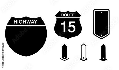 US highway route sign icons vector collection