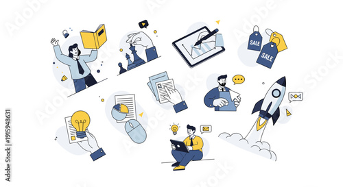 Business concepts and ideas illustrated with colorful flat vector graphics