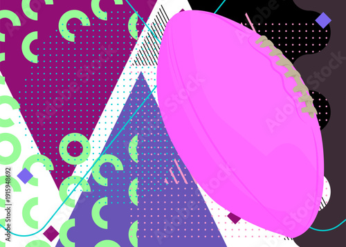 American Football Ball geometrical graphic retro theme background. Minimal geometric elements. Vintage abstract shapes vector illustration.