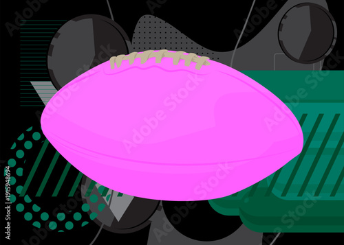 American Football Ball geometrical graphic retro theme background. Minimal geometric elements. Vintage abstract shapes vector illustration.