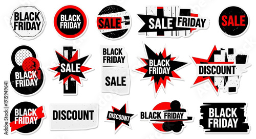 Black Friday Sale Discount Labels and Stickers Collection - Vector Graphics