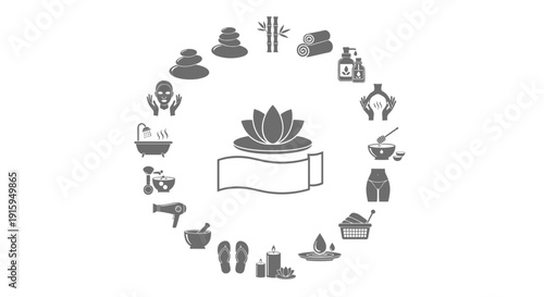 Circular arrangement of spa and wellness related icons in black