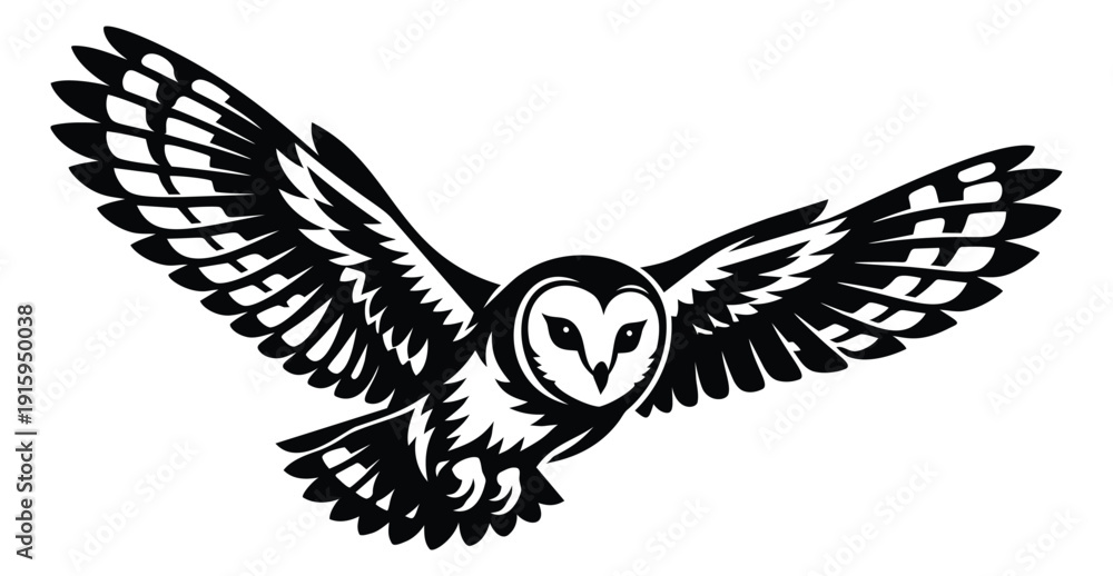 Obraz premium Stylized illustration of a barn owl depicting flight for various design projects