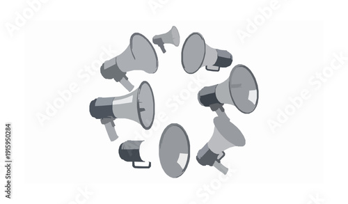 Circular composition realistic plastic megaphone icon collection vector design