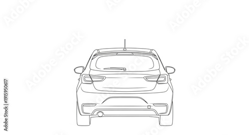 Modern Car Rear View Outline Drawing.