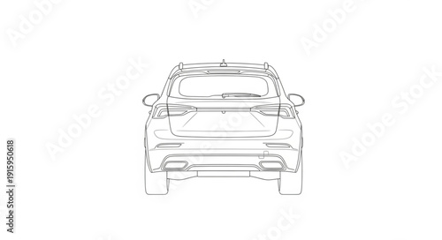 Modern Car Rear View Outline Drawing.
