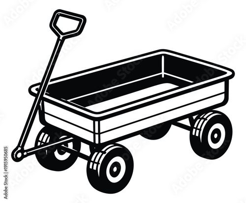 Line art illustration of a toy wagon depicting its classic design for childhood play