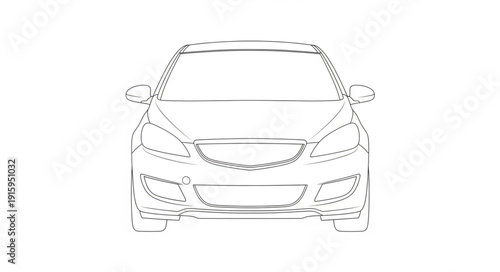 Modern Car Front View Sketch Drawing.