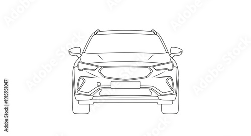 Modern Car Front View Sketch Drawing.