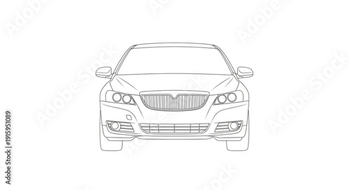 Modern Car Front View Sketch Illustration.