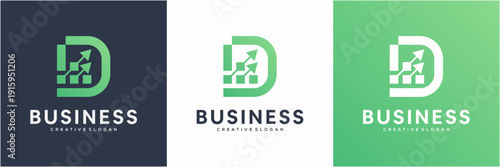 Modern Letter D with Growth Arrow Financial Graph Logo Template. Vector icon Analytics, Statistics, Progress concept.