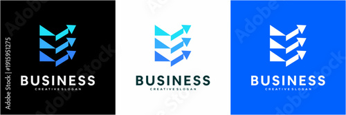 Modern Letter E initial with Growth Arrow Financial Graph Logo Template. Abstract vector icon symbol.