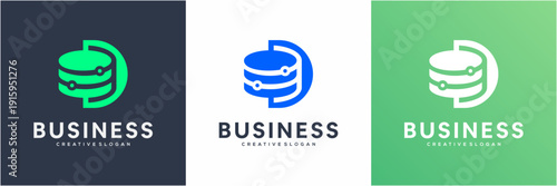Modern Letter D with Database Logo Design Template. Abstract vector Analytics and Software Development icon symbol.