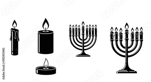 Hanukkah Menorah and Candles Icon Set