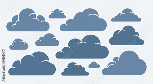 Collection of Blue Clouds on a Light Gray Background - Digital Art
