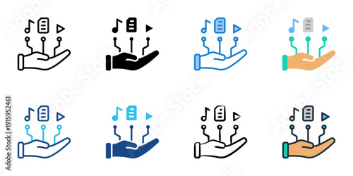 AI Content Creation icons set multiple style collection. Editable stroke 
