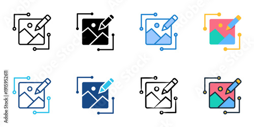 Automated Image Editing icons set multiple style collection. Editable stroke 
