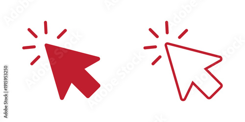 Mouse cursor click icon set. Cursor flat icon with outline.