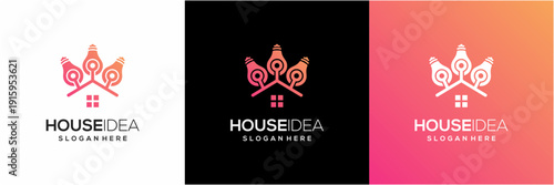 Smart House Idea with Light Bulb and Circuit Node Logo Design Template. Abstract vector icon gradient.